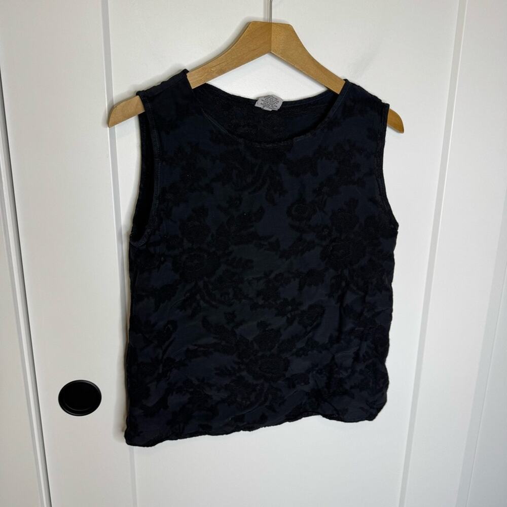 CP Shades Black Floral Print Rayon Boxy Tank Top Layering Lagenlook Size Small